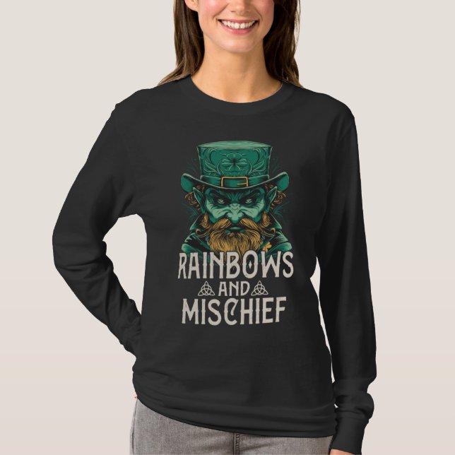 Gothic Leprechaun Rainbows and Mischief St Patrick T-Shirt (Front)