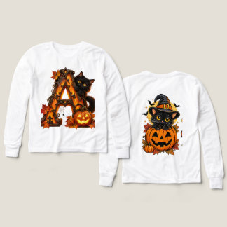 Gothic Letter A Halloween Pumpkin & Black Cat