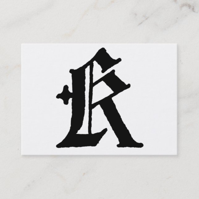 Gothic Letter "K" Classic English Initial Business Card (Front)