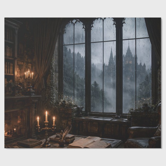 Gothic Library Window Wrapping Paper (Flat)
