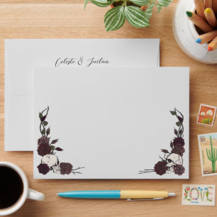 Gothic Light Grey Skulls and Roses Envelope