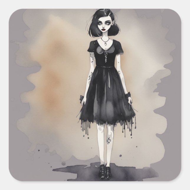 Gothic Little Black Dress Intricate Decal Square Sticker (Front)