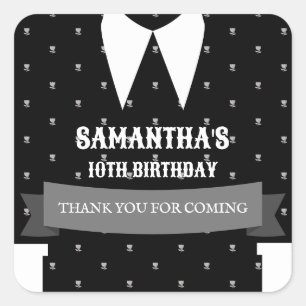 Gothic Little girl in black dress Birthday Square Sticker