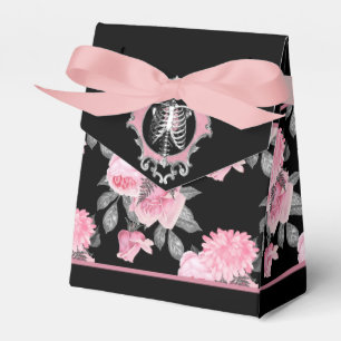 Gothic Love Pink and Black Skeleton Heart Floral Favour Box