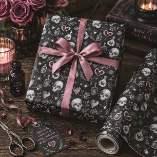 Gothic Love Potion Skull Hearts Wrapping Paper