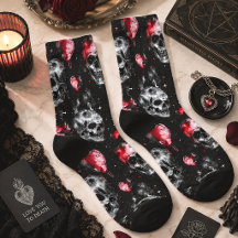 Gothic Love Skulls and Red Hearts