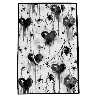 Gothic Love Spooky Spider Web with Hearts Medium Gift Bag