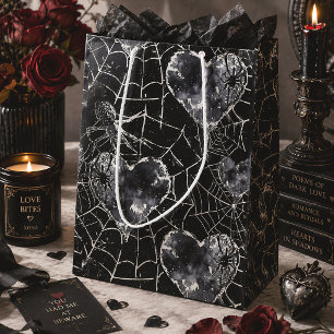 Gothic Love Spooky Spider Web with Hearts Medium Gift Bag