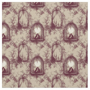 Gothic Love Valentine Burgundy Toile De Jouy  Fabric