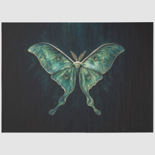 Gothic Lunar Moth Ephemera Decoupage Tissue Paper (Front)