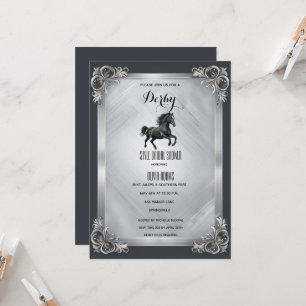 Gothic Luxury Black Horse & Silver Kentucky Derby  Invitation