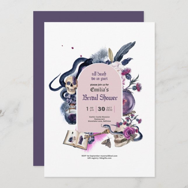 Gothic Magic Halloween Witch Bridal Shower Invitat Invitation (Front/Back)