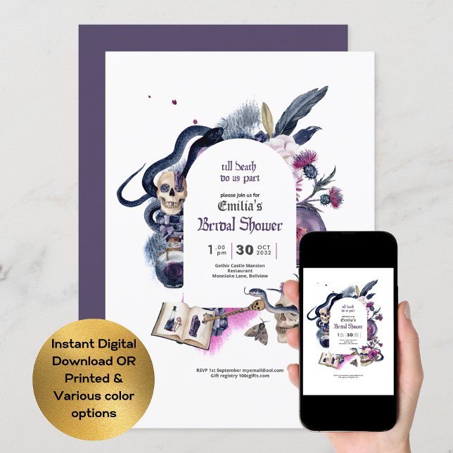 Gothic Magic Halloween Witch Bridal Shower Invitation (Creator Uploaded)