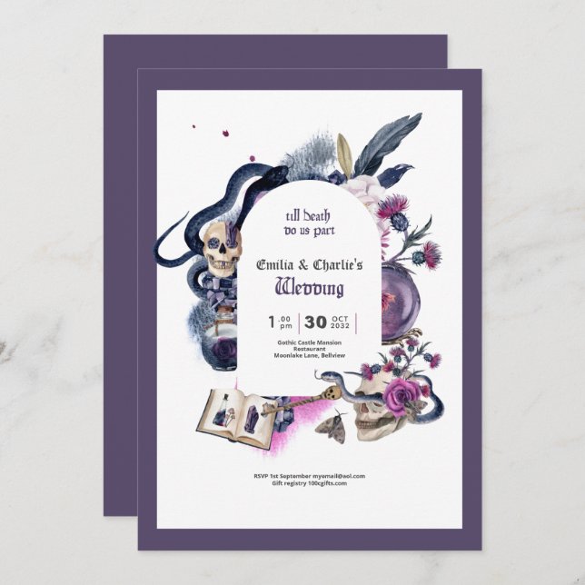 Gothic Magic Halloween Witch Wedding Invitation (Front/Back)