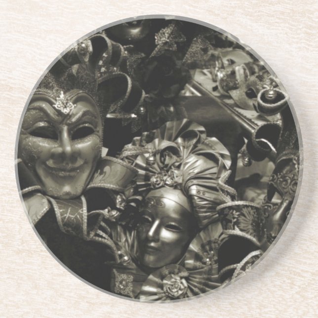 Gothic Masquerade Masks Black and White Coaster (Front)