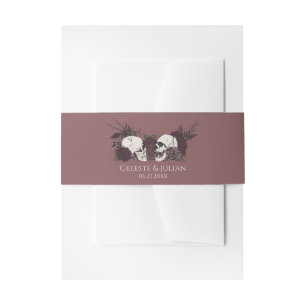 Gothic Mauve Pink Skull & Rose Wedding Invitation Belly Band