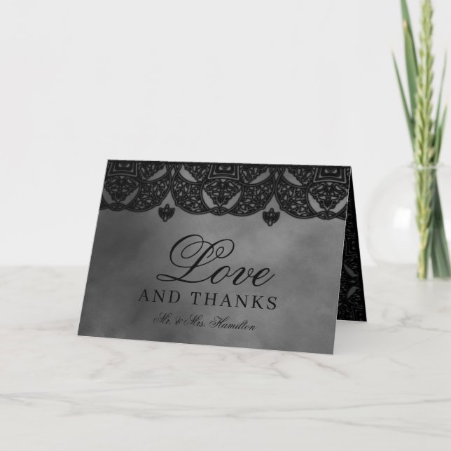 Gothic Mediaeval Black Ornate Moody Grey Wedding T Thank You Card (Front)