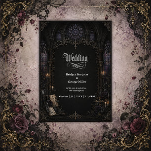 Gothic mediaeval Cathedral Church Cross Wedding Invitation