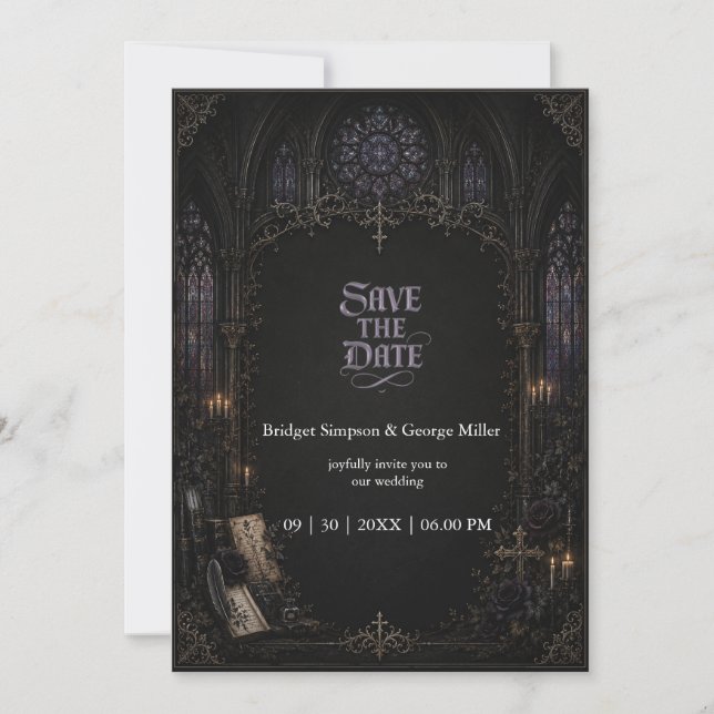 Gothic mediaeval  Cathedral Church Cross Wedding  Invitation (Front)