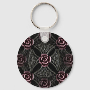 Gothic mediaeval iron cross with rose key ring