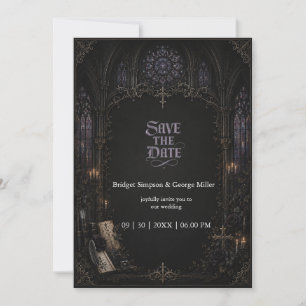 Gothic medieval Cathedral Church Cross Wedding Invitation