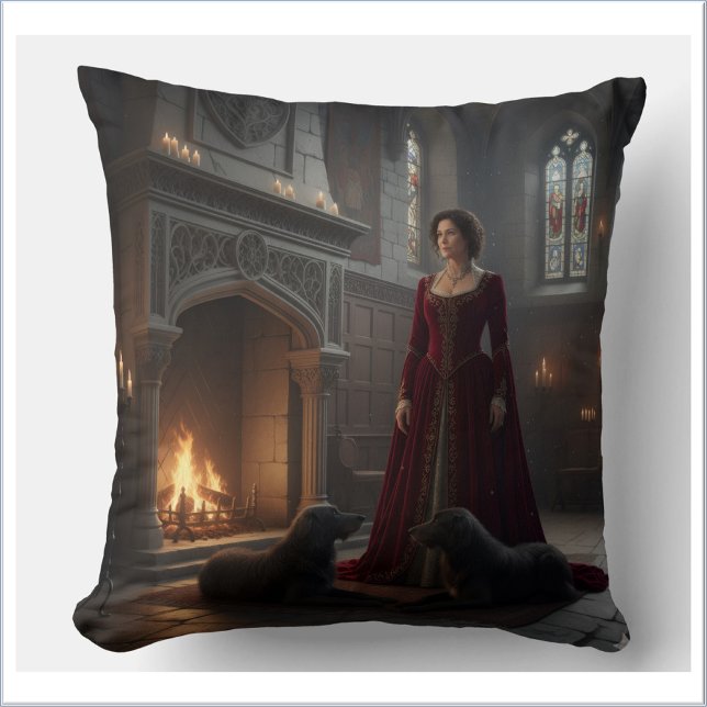 Gothic Medieval Maiden In Castle with Dogs Cushion (Creator Uploaded)