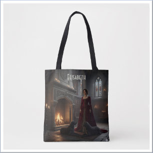 Gothic Medieval Maiden In Castle with Dogs Tote Bag