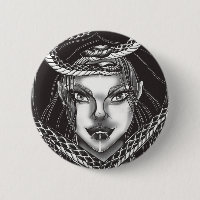 Gothic Medusa Snake Portrait Button