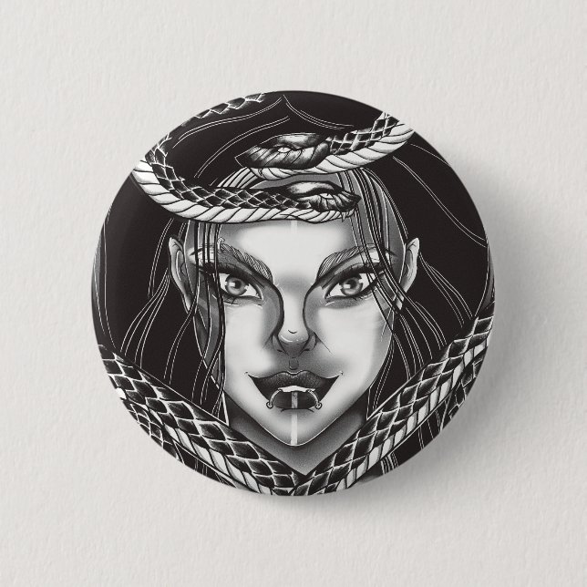 Gothic Medusa Snake Portrait Button (Front)