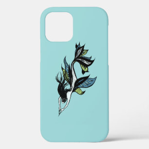 Gothic Mermaid Beautiful Blue Green Ink Drawing iPhone 12 Case