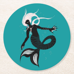 Gothic Mermaid Dark Fantasy Sea Creature Round Paper Coaster