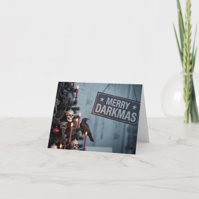 Gothic "Merry Darkmas" Horror Christmas Tree Card (Front)