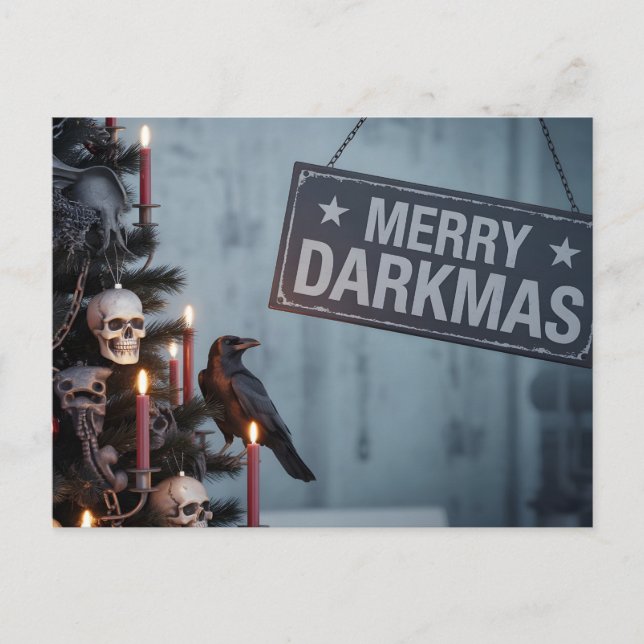 Gothic "Merry Darkmas" Horror Christmas Tree Holiday Postcard (Front)