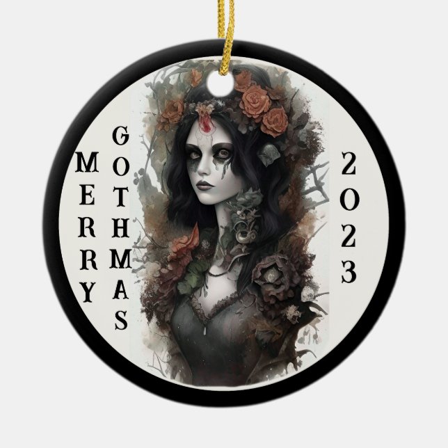 Gothic Merry Gothmas 2023 Ceramic Tree Decoration (Front)