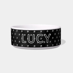 Gothic Minimalist Skull Pattern Halloween Dog Bowl