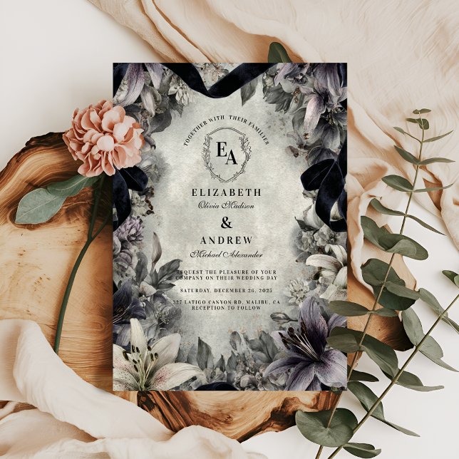 Gothic Monochrome Floral Wedding Design Invitation (Creator Uploaded)