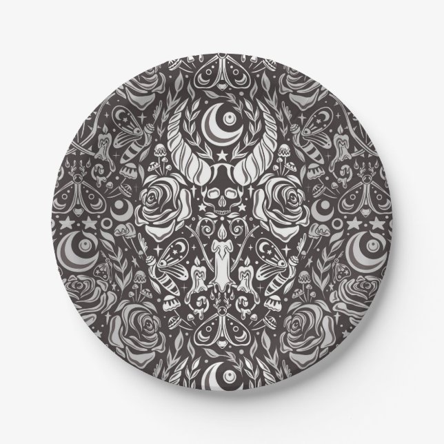 Gothic monochrome pattern paper plate (Front)