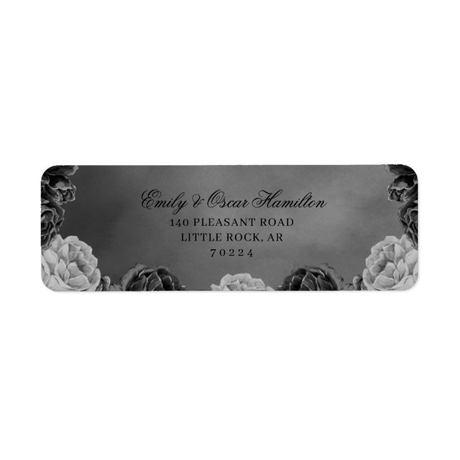 Gothic Monochrome Watercolor Grey Floral Label (Front)