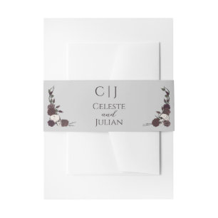 Gothic Monogram Skull & Roses Grey Wedding Invitation Belly Band