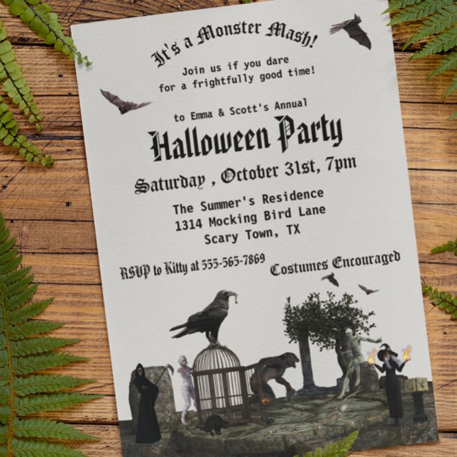 Gothic Monster Mash Halloween Witch Werewolf Mummy Invitation (Creator Uploaded)