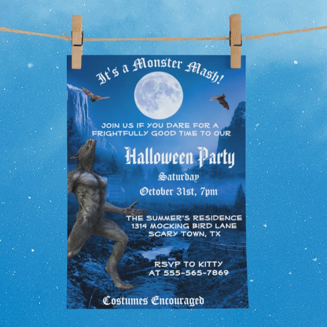 Gothic Monster Mash Werewolf Halloween Party Invitation (Creator Uploaded)