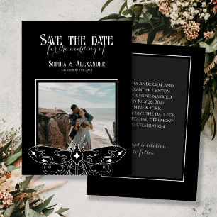 Gothic Moody Black and White Wedding photo Save The Date