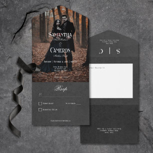 Gothic Moody Black Elegant Photo No Dinner All In One Invitation