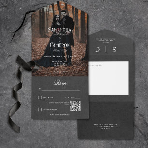 Gothic Moody Black Elegant Photo QR Code All In One Invitation