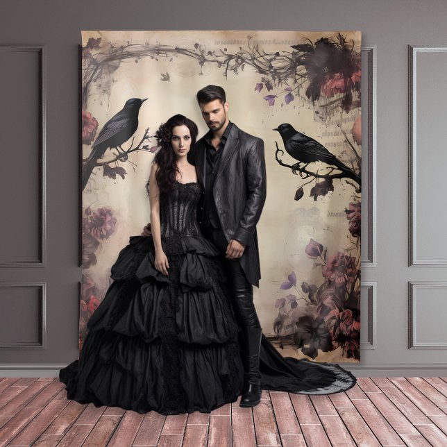Gothic Moody Black Ravens & Pink Roses Tapestry (Creator Uploaded)