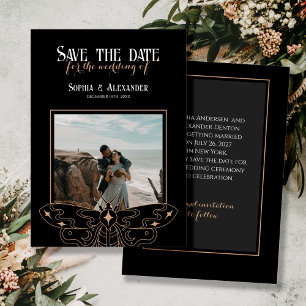 Gothic Moody Black Wedding photo Save The Date