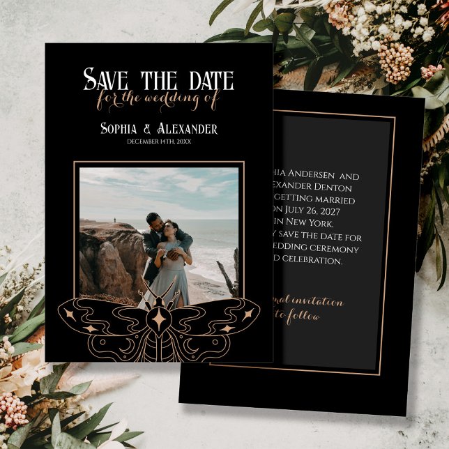 Gothic Moody Black Wedding photo  Save The Date (Creator Uploaded)