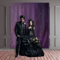 Gothic Moody Damask Black & Purple Gold Spider Web
