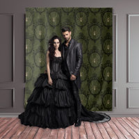 Gothic Moody Damask Green & Black Spider Tapestry 