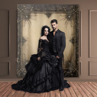 Gothic Moody Dark Black & Old Ivory Vines & Skulls